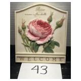Vintage ceramic rose welcome sign