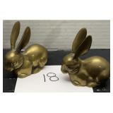 (2) small vintage brass bunny decor