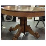 Solid oak antique claw footed table; 46x46x30