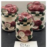 Vtg Burlap Sack of Apples 3D Ceramic Canister Set