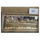 Gold toned mirror last supper wall decor