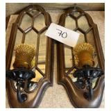(2) vintage scones w/ amber glass votives