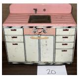 1950's vintage pink metal play kitchen 10x12