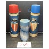 (2) 1975 glass lined thermos bottles & more