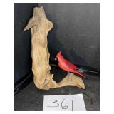 Wooden Cardinal Decor; Perched