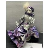 Vintage Spinning Music Box; Harlequin Clown Doll