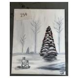 Winter Wall Art; Bunnies and Tree