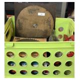 Plastic Crate & Contents; Saw Blades & More