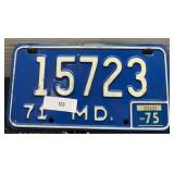 Vintage Maryland License Plate; 1975