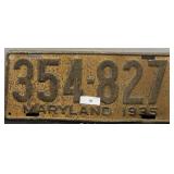 Vintage Maryland License Plate; 1935