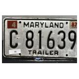 Vintage Maryland License Plate; 1987