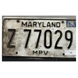 Vintage Maryland License Plate; 1984