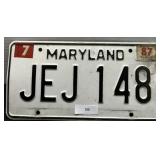 Vintage Maryland License Plate; 1987