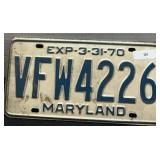 Vintage Maryland License Plate; 1970