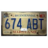 Vintage Maryland License Plate; 1980