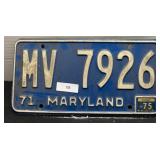 Vintage Maryland License Plate; 1975