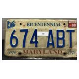 Vintage Maryland License Plate; 1980