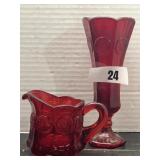 Fostoira Ruby Red Coin Vase & Pitcher