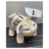 Vintage Lefton; Applied Flowers Piggy Bank