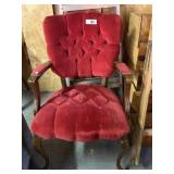 Vintage Footed Chair; Velvet; Red
