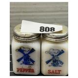 Vintage Frank Tea & Spice Co Milk Glass Shakers