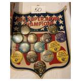 Super Bowl pin back buttons 3 1/2 inch