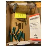Box of loom, stick, rifle bag, and assorted