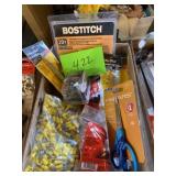 assorted items, tools, staples electrical connect