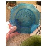 Vintage blue glass eagle plate