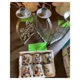 Porcelain Christmas, candleholders, and metal