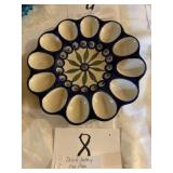 Polish pottery, egg plate, blue, and green