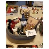 Wooden basket filled with Christmas decorations