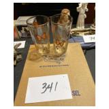 Set a four butterfly painted glasses