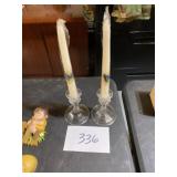 Crystal candleholders two pieces with candles