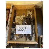 Assorted drill, bits, and hinges