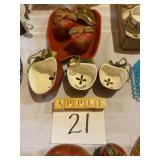 Apple kitchen items, measuring cups plate, salt,