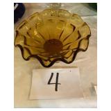 Vintage Carnival Glass Bowl Sunflower Amber