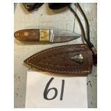 Damascus push knife with scabbard