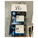 HP ink jet cartridges, number 65 tricolor