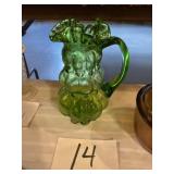 Kanswha handcrafted, glassware, green pitcher