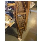 Snow shoes, three pieces, wood and leather