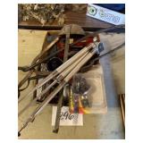 Assorted items, lights, labels, and tools