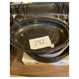Assorted roaster pans, and stainless steel food