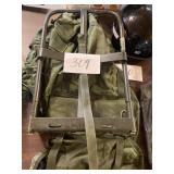 Military backpack on metal frame
