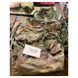 Military backpack on metal frame