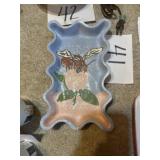 Handmade pottery dish floral pattern