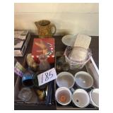 Assorted items, glass, ceramic pitcher, and bowl