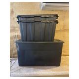 Three totes one large with lid two additional