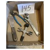 Assorted tools, small pump flyers 8 inch crescent