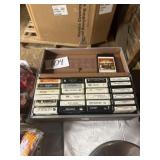 Box of eight track tapes Country case with key